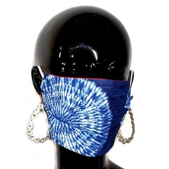 Fashion Junky Accessories - Tie Dye Denim Cotton Reversible Face Mask,Re/Wash